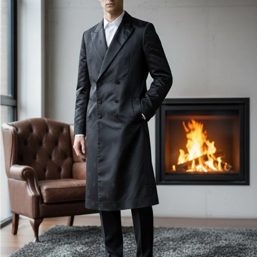 Vintage Men's Black Double-Breasted Smoking Coat